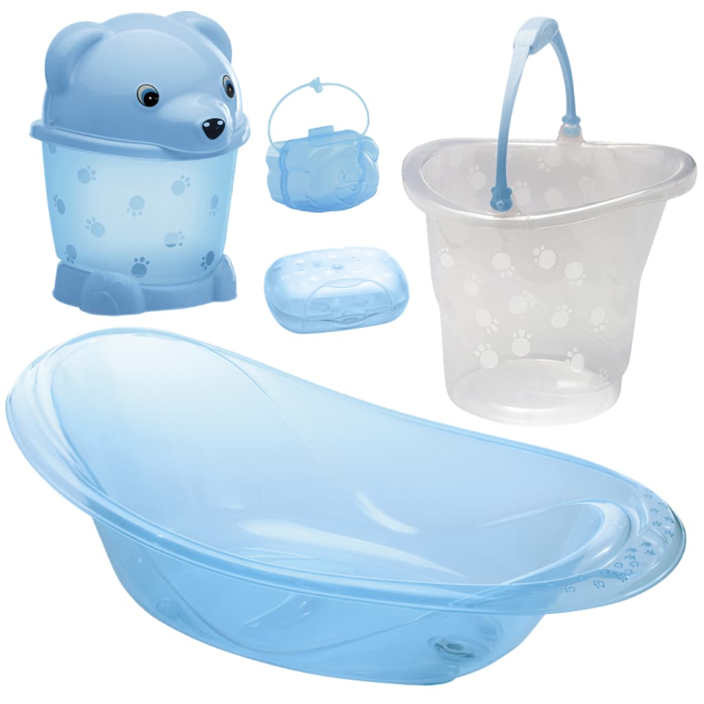 Kit Banho Bebê Adoleta 5 Peças Rosa Azul Menina Menino Banheira Balde Lixeira Saboneteira