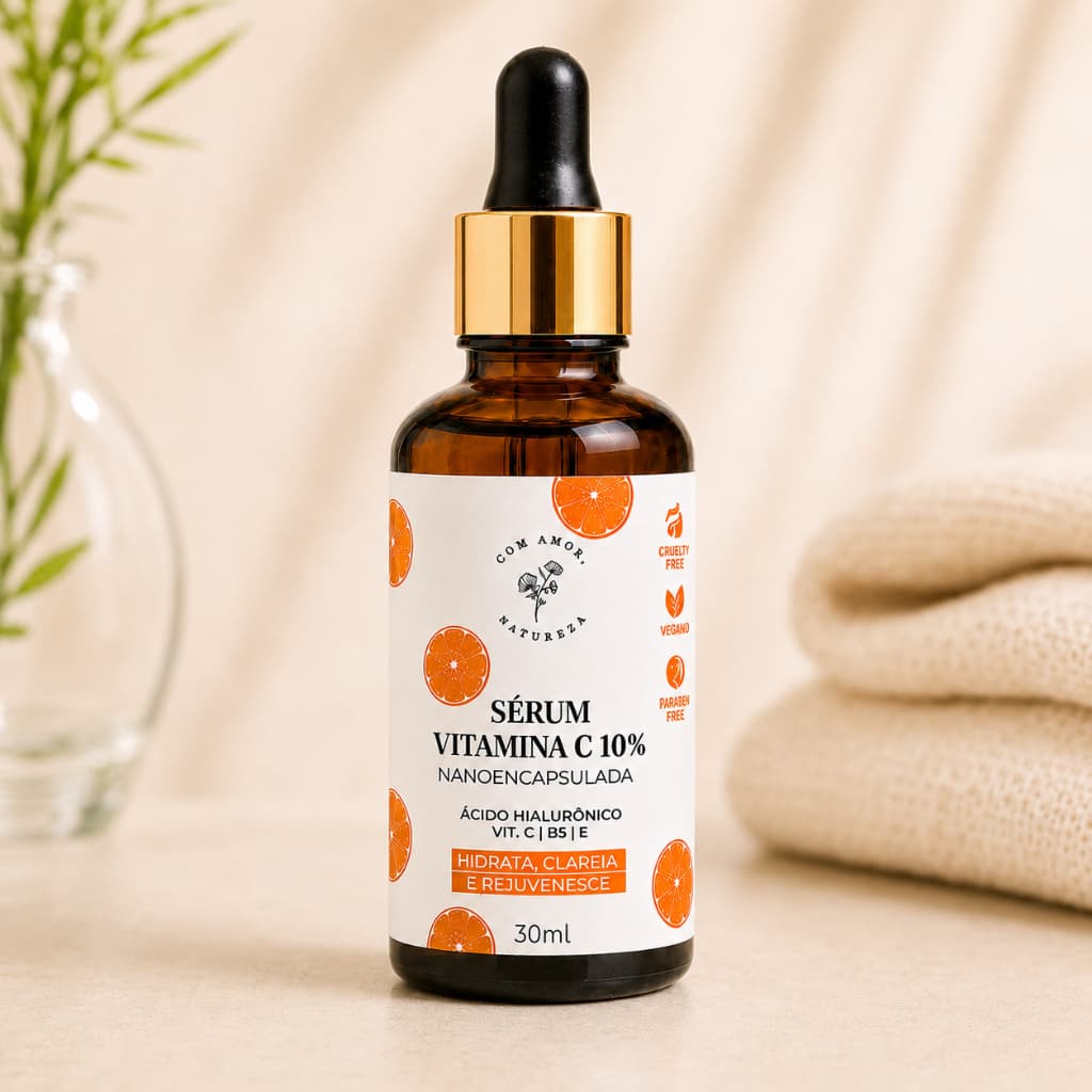 Sérum Facial Clareador com Vitamina C-10 e Ácido Hialurônico – 30 ml | Vegano, Iluminação e Firmeza