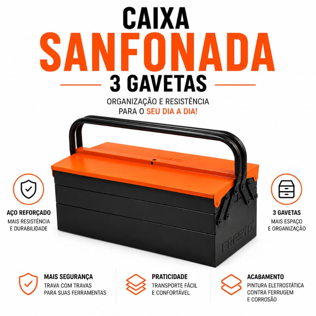 Caixa de Ferramenta Profissional Caixa de Ferramentas Metal Caixa Sanfonada 3 Gavetas Caixa Grande