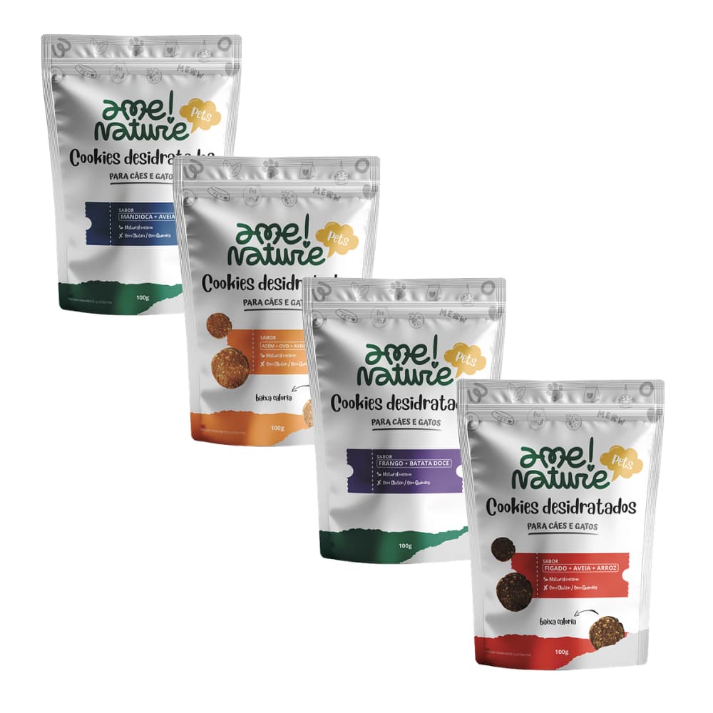 Kit 4 Sabores de Petiscos 100%  Saudável - Carne, File de frango, figado e mandioca - 100gr cada
