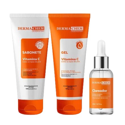 Kit Skincare Vitamina C Dermachem Sabonete Sérum Clareador Anti Idade Pele Iluminada
