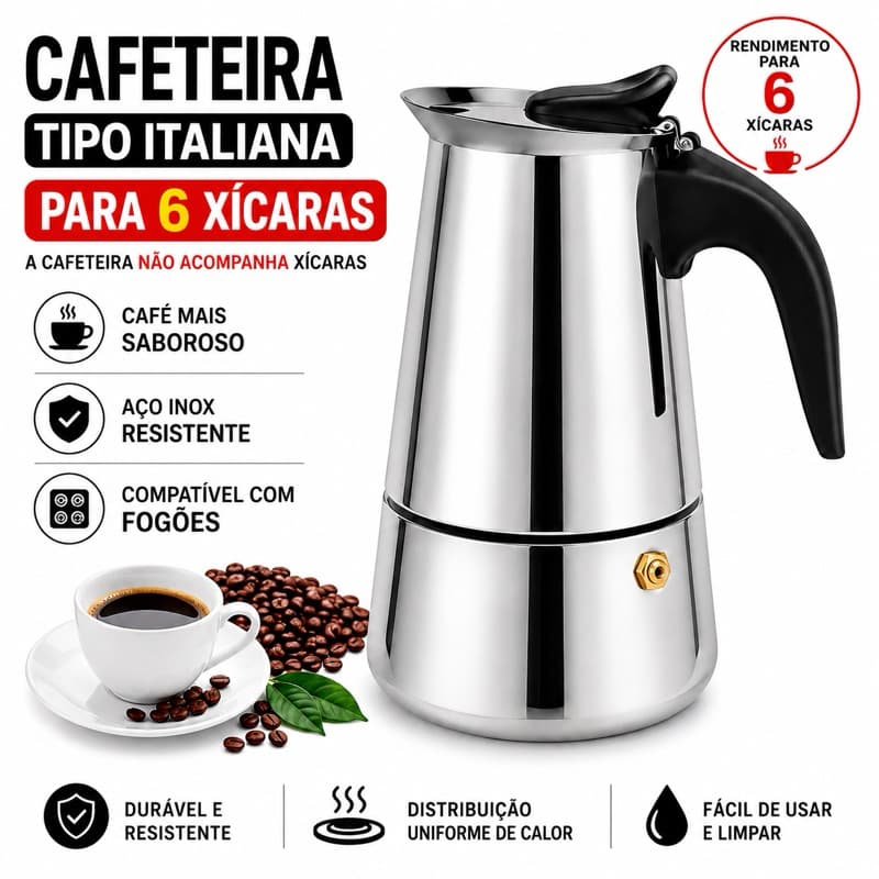 CAFETEIRA ITALIANA INOX Expresso Fogão ou Indução Envio Imediato Profissional Premium