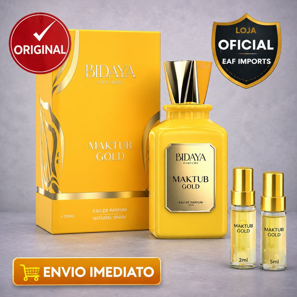 Perfume Bidaya Maktub Gold Eau de Parfum 100ml Original Importado Masculino Longa Fixação Luxuoso Envio Imediato