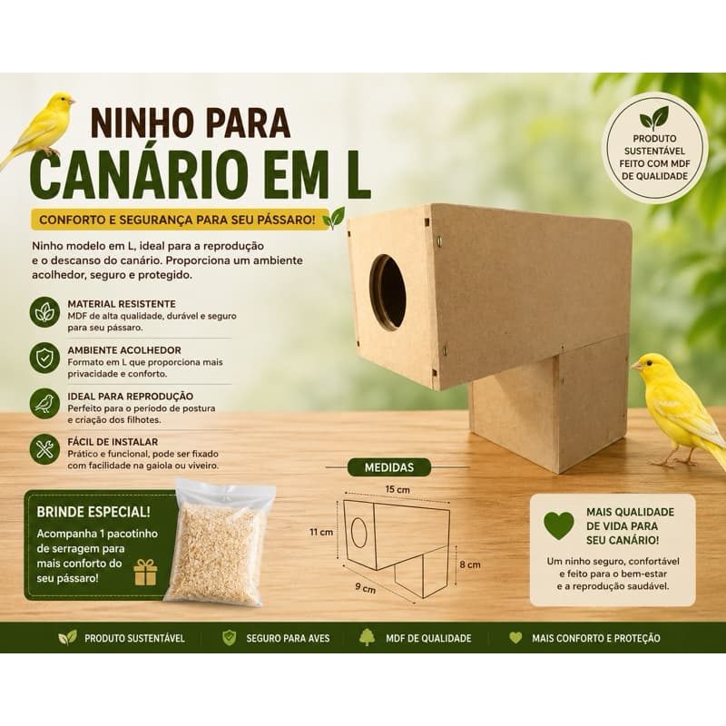 Ninho Canário Formato Em L Madeira De MDF Pássaros E Aves Canário Da Terra Canario Belga Coleiro