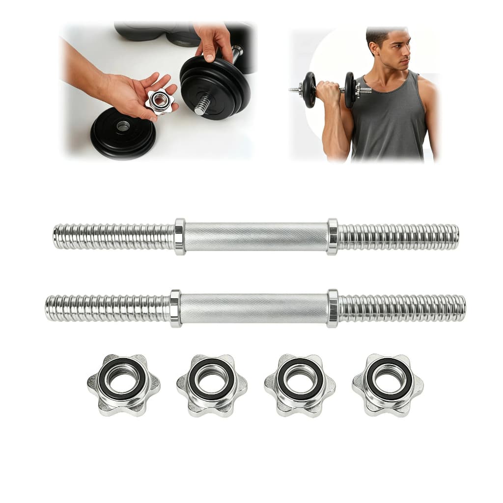 Kit 2 Barra Maciça 40cm Para Anilha Com Rosca Rápida Barra Halter Academia Treino Musculação