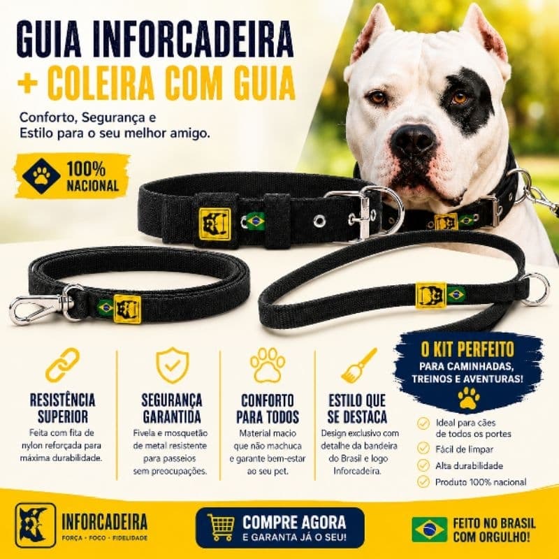 Guia kit3 itens Coleira+Guia+Enforcador conforto para seu pet