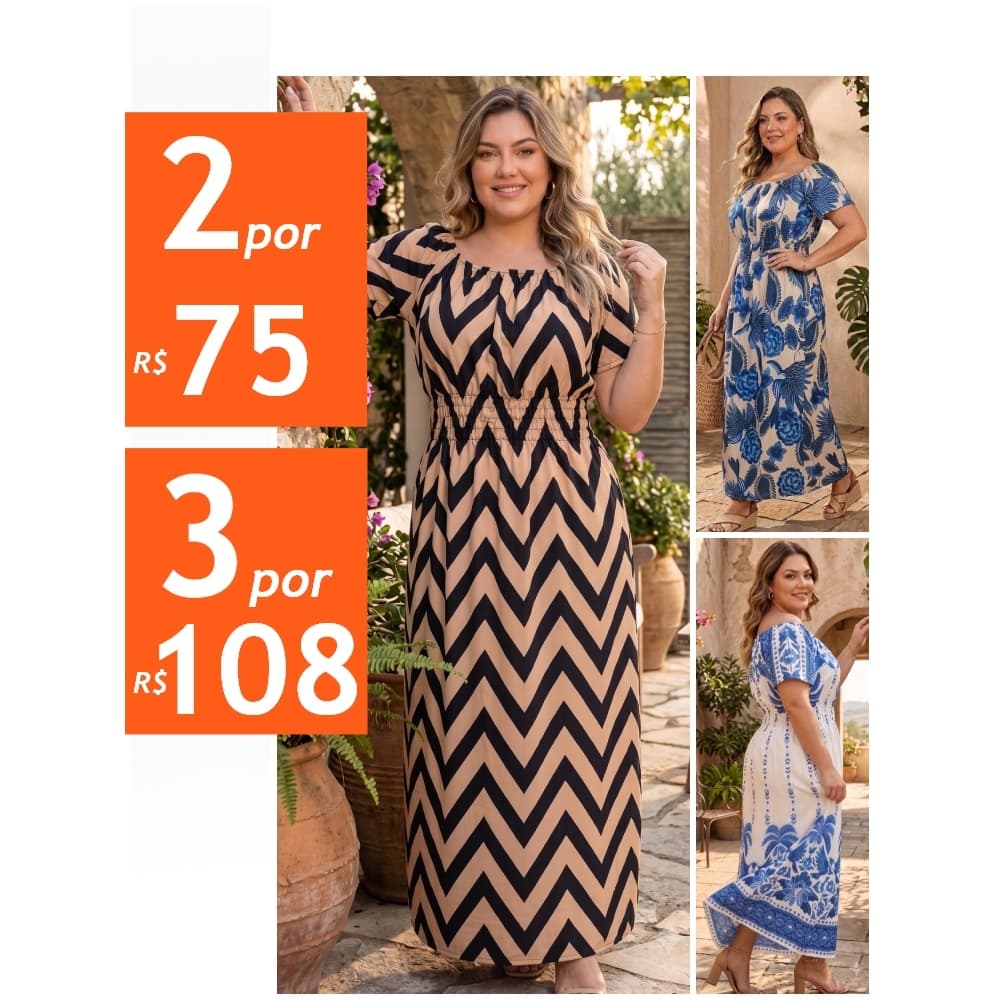 Vestido Longo Estampado - Tamanho único - Veste de 40 a 50.