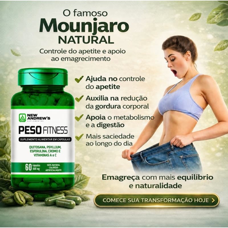 NEW ANDREWS Quitosana + Spirulina + Psyllium + Cromo + Vitamina A e C | Suplemento Alimentar Original | 600mg