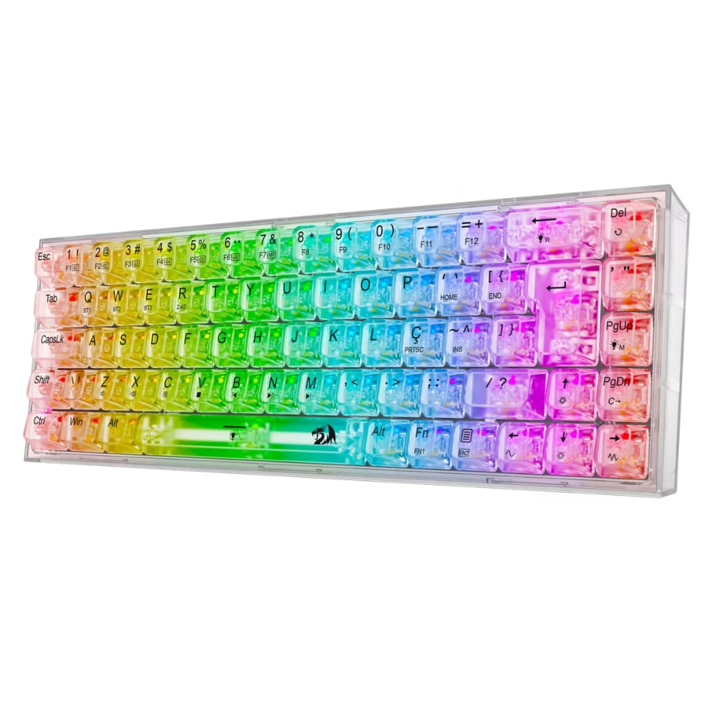 Teclado Mecânico sem fio Gamer Redragon Transparente Castor Pro RGB K631ct-RGB-pro.