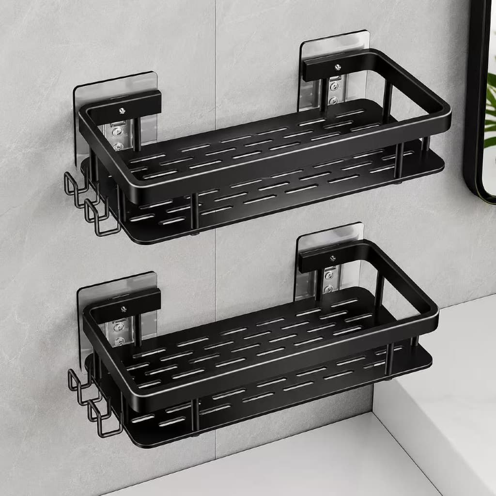 1/2/3 Suporte De Shampoo Preto Organizador Alta qualidade Prateleira De Banheiro Sem Furo Premium-Space Alumínio