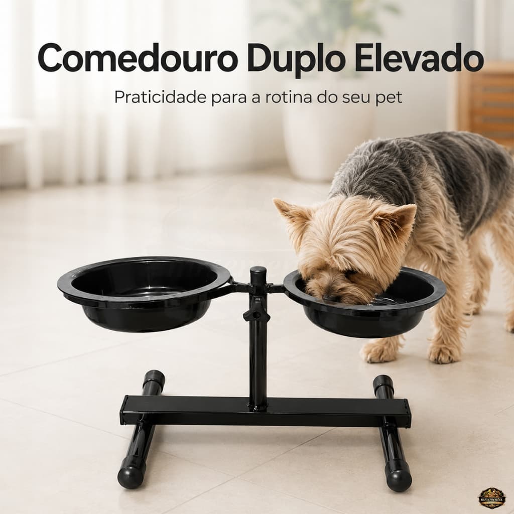 Comedouro Para Cachorro e Gato Duplo Elevado com 2 Tigelas Para Água e Ração Pet Médio Porte Uso Pet