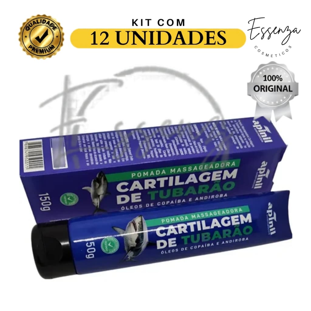 12 UND Gel Massageador CARTILAGEM DE TUBARÃO ORIGINAL BISNAGA 150g – Alívio Para Dores Musculares e Articulares