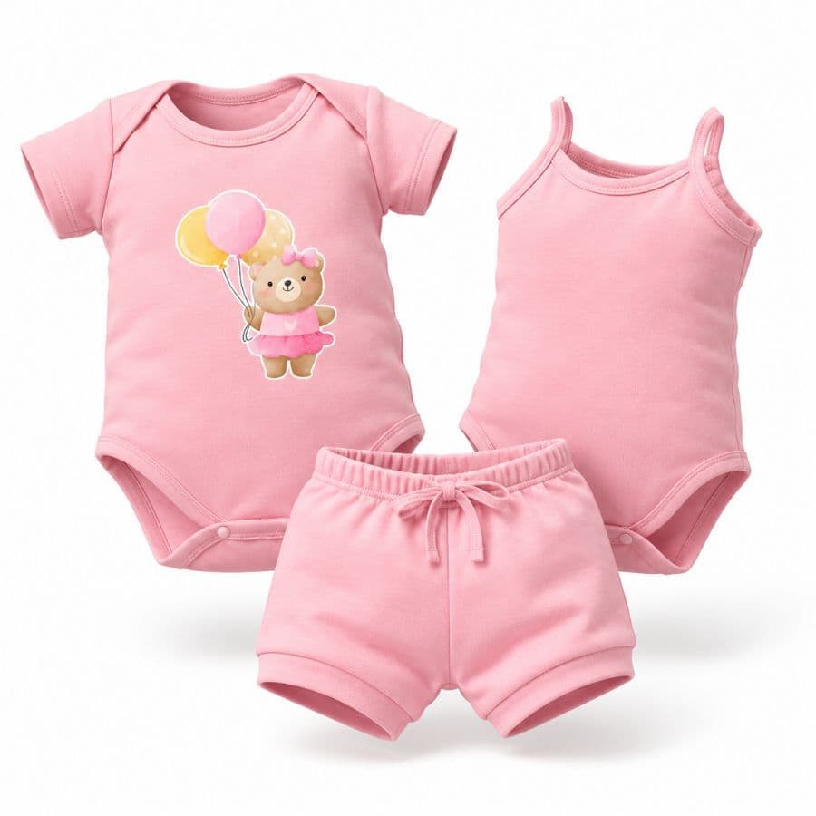 Kit bebê 3 peças Body manga curta, Body Alcinha e Tapa fralda suedine 100% algodão recém nascido a 12 meses Magerikids