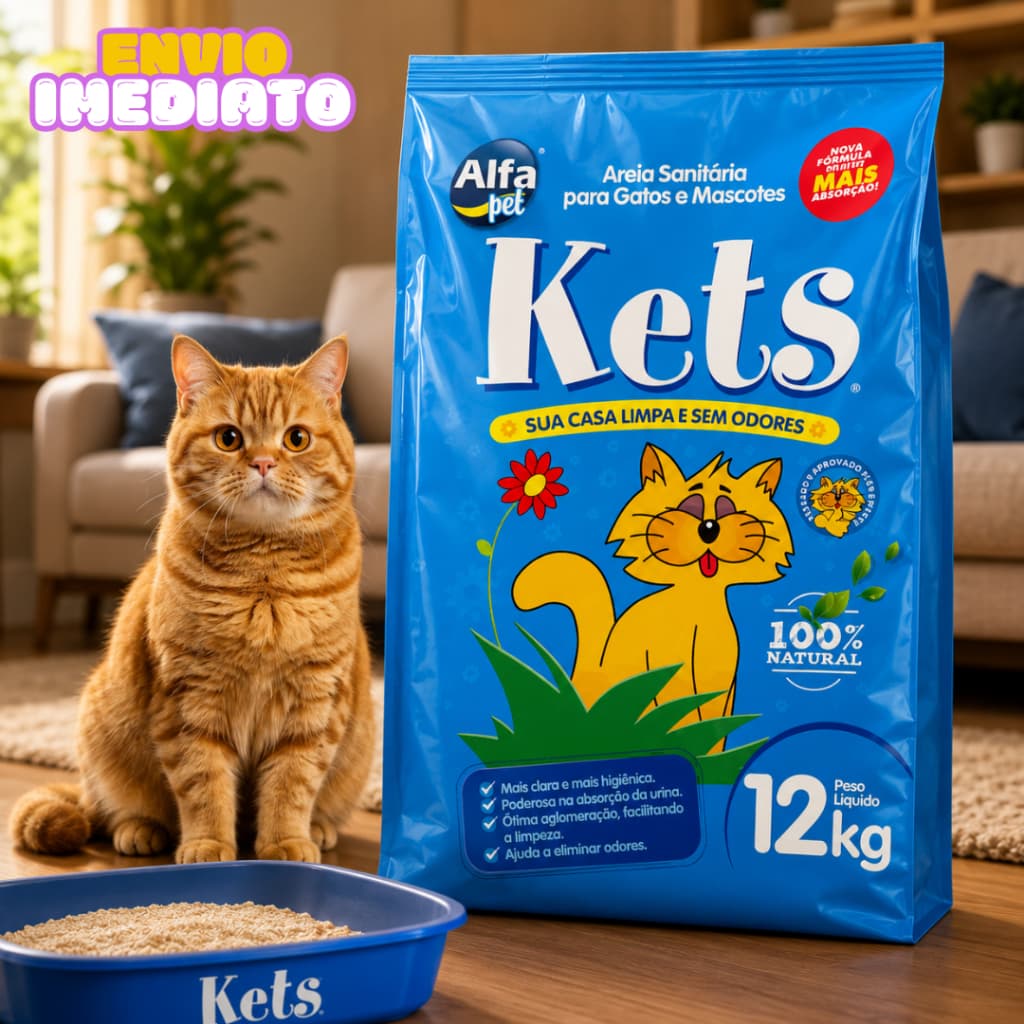 Areia Kets Higiênica Gatos Kit Sanitária 12kg Premium Gatissimo Biodegradável - Envio Imediato