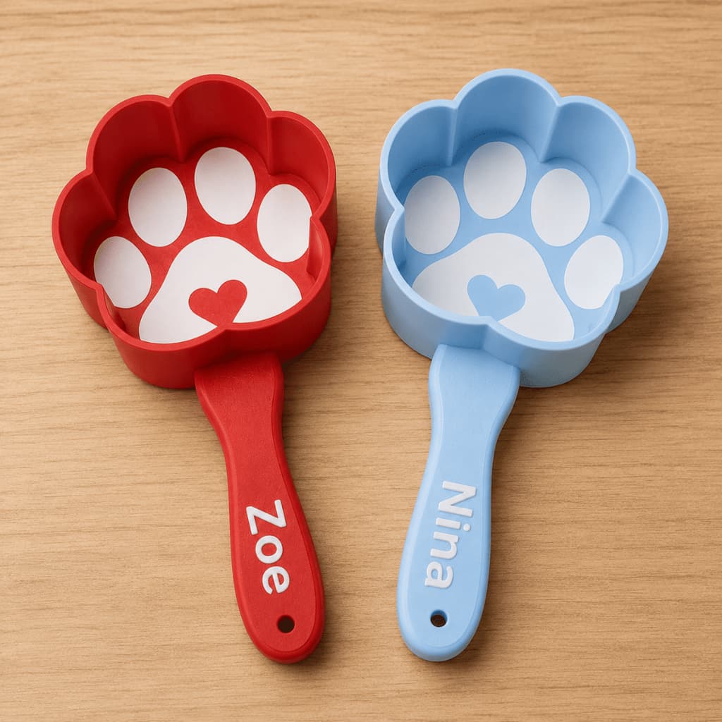 Colher para Ração Cachorro Pata 1/2 Xícara Personalizada com Nome do Pet