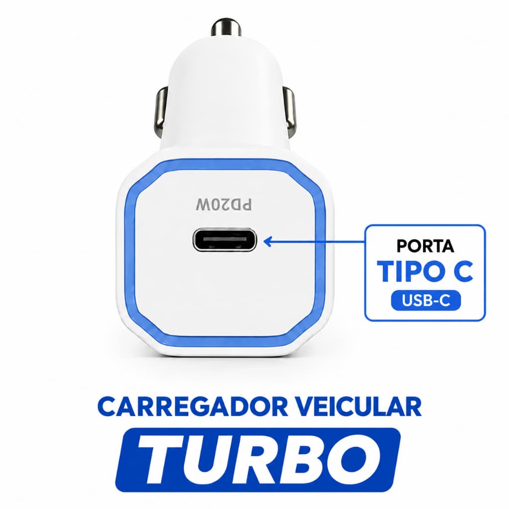 Carregador Veicular Lightning Turbo 20W USB-C – Potência Máxima no Seu Carro!