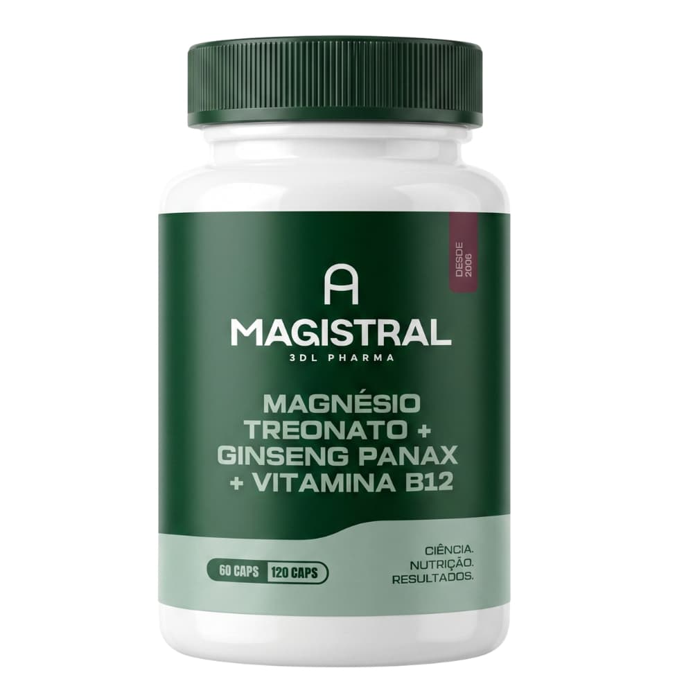 Magnésio Treonato 200mg + Ginseng Panax 100mg + Vitamina B12 Metilcobalamina 1000mcg Vitaminas