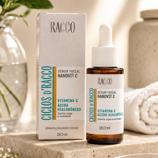 Sérum Facial Nanovit C Ciclos D'Racco 30ml | Vitamina C + Ácido Hialurônico | Anti-Idade e Clareador de Manchas