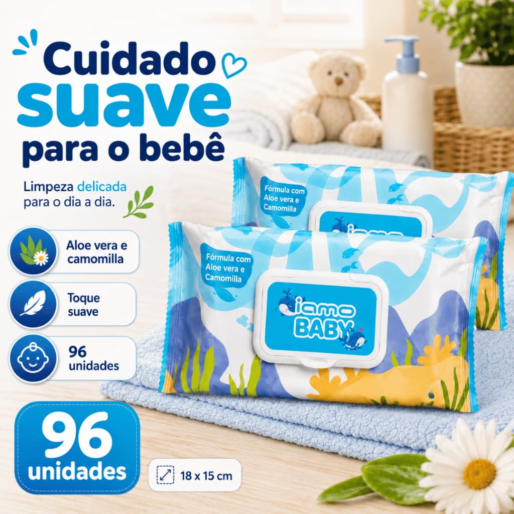 Lenço Umedecido Baby 48 Unidades para Higiene Suave de Bebês Kit 2 Pacotes