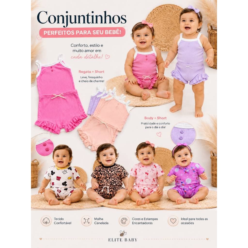 kit 4 pecas ,conjuntos VALENTINA menina bebê verão algodao, viscose, poliester