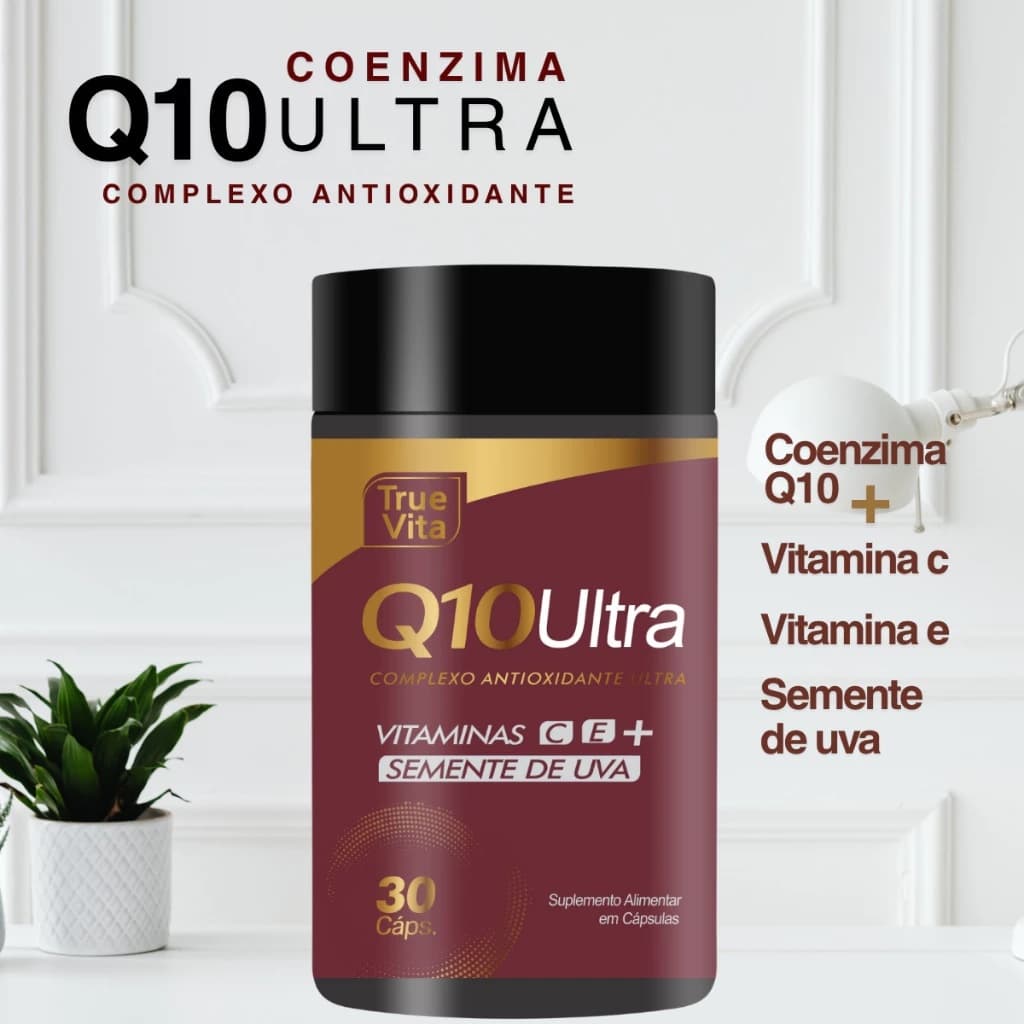 Coenzima Q10 Ultra True Vita 30 Cápsulas com Vitamina C, Vitamina E e Extrato de Semente de Uva Antioxidante