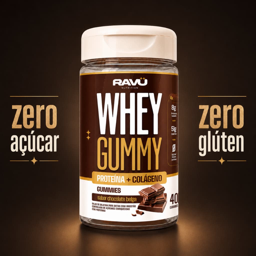 Whey Gummy Ravu Chocolate Belga 40 Gomas | 2g de Proteína por Goma, 80g no Pote, Whey Isolado
