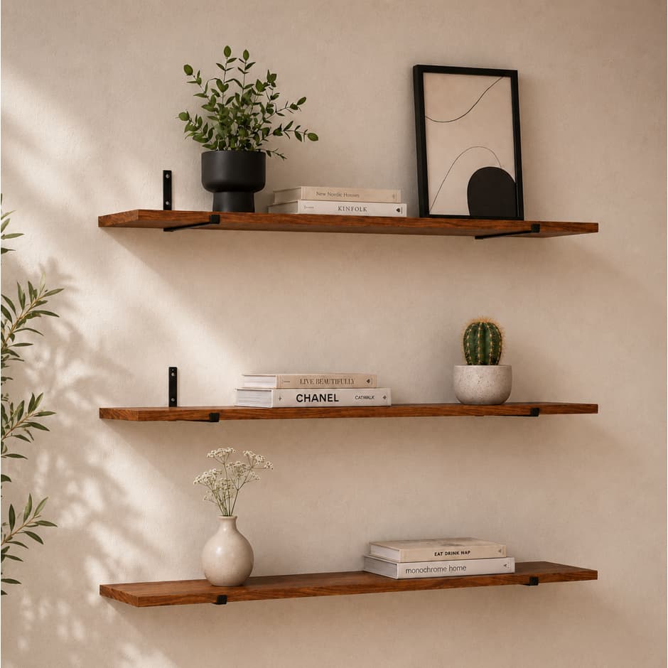 Kit 3 Prateleiras MDF 18mm Com Suportes Mão Francesa 90x20cm Decorativas Organizadoras De Parede