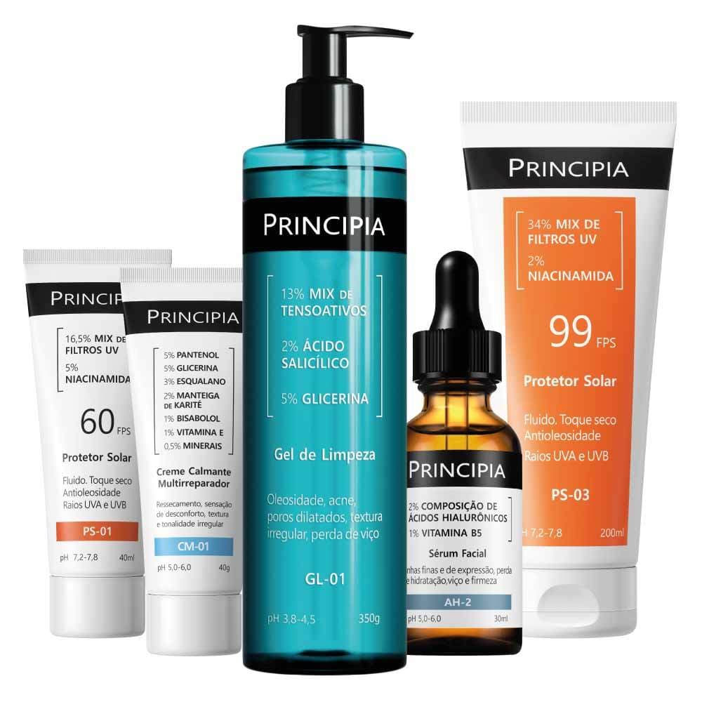 Principia Kit Verão Avançado com Protetor facial FPS60 + Creme calmante + `Protetor corporal FPS 60 + Sérum Hidratante Á