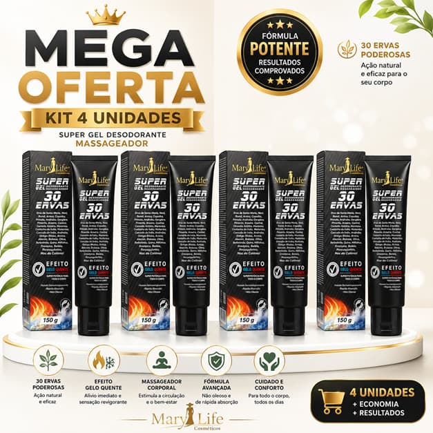 Kit 4 Unidades Super Gel 30 Ervas 150g Mary Life