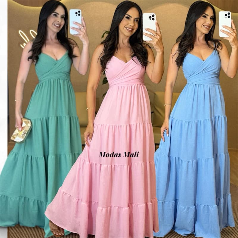 vestido longo decote em V com amarração
