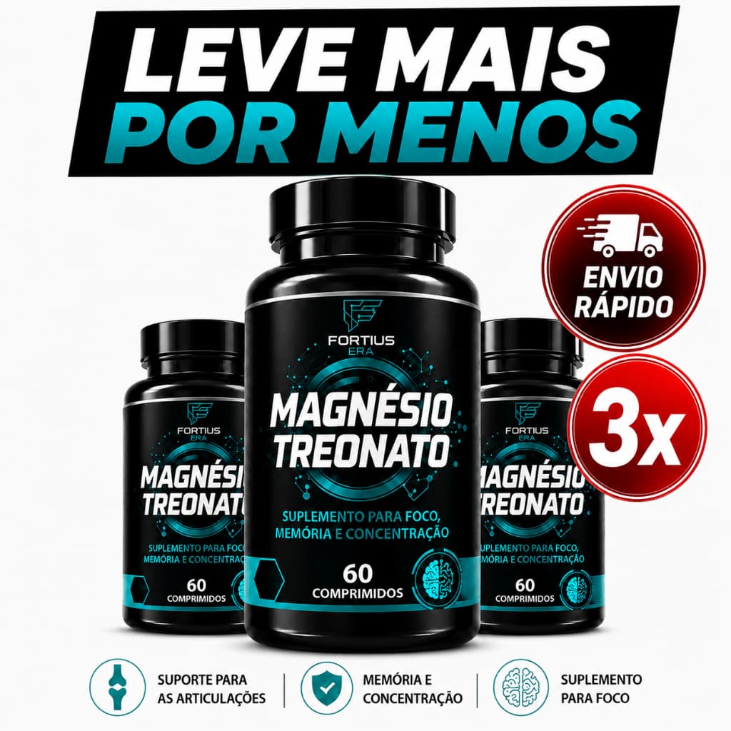 Magnésio Treonato 3 Unidades 180 Comprimidos Suplemento Alimentar Vitamina Memória e Concentração