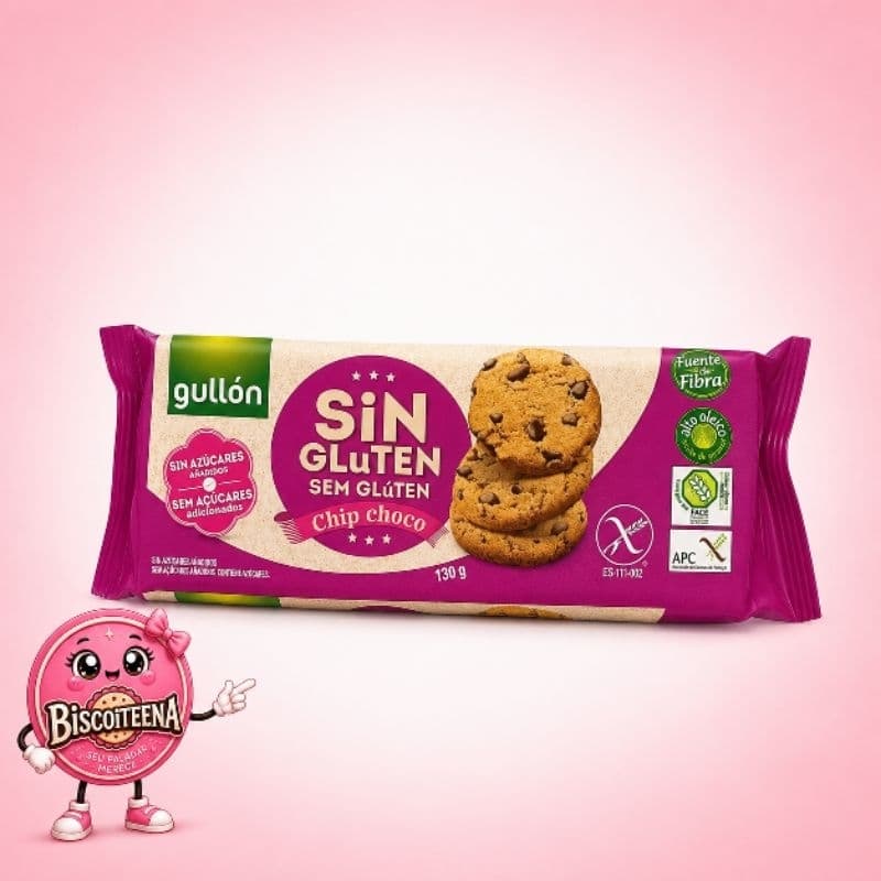 Cookies Sem Adição Açúcar Sem Glúten com Gotas de Chocolate Chip Choco Gullón 130g - importado da Espanha