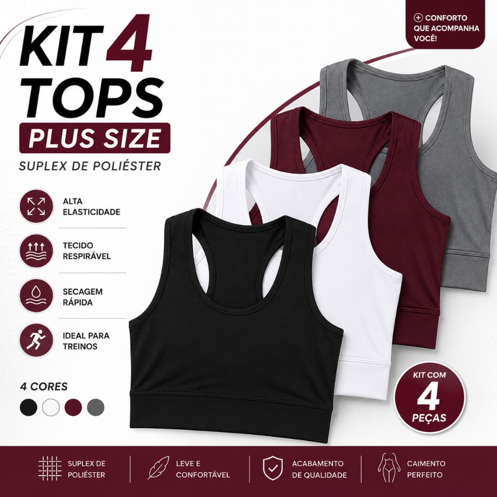 KIT 4 Ou 2 Top Nadador Suplex Liso Academia Fitness Menor Preço Roupas Femininas