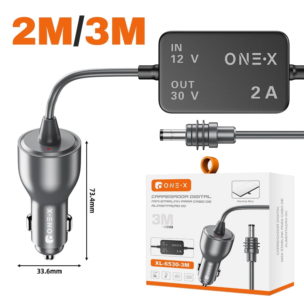 Carregador Starlink Mini 12V/24V para 30V 2A Estabilizador Veicular DC 5.5 2m/3m