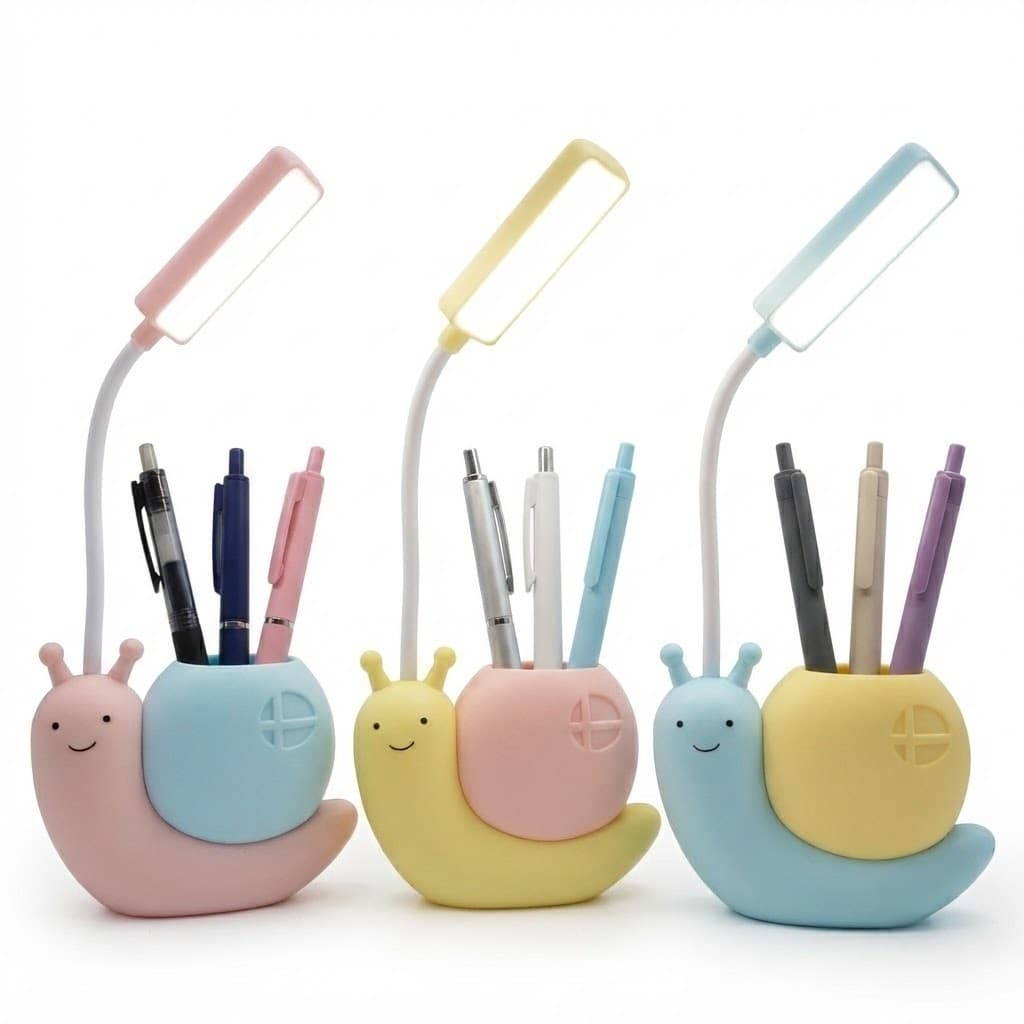Luminária de Mesa Recarregável LED Caracol com Suporte para Canetas Proteção Ocular