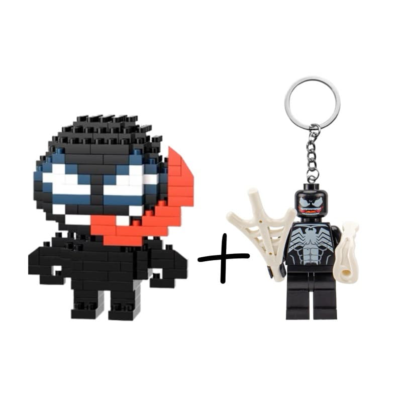 Kit 1 Mini Bloco de Montar Venom Marvel + Chaveiro Lego Minifigura Herói Kit Completo Exclusivo