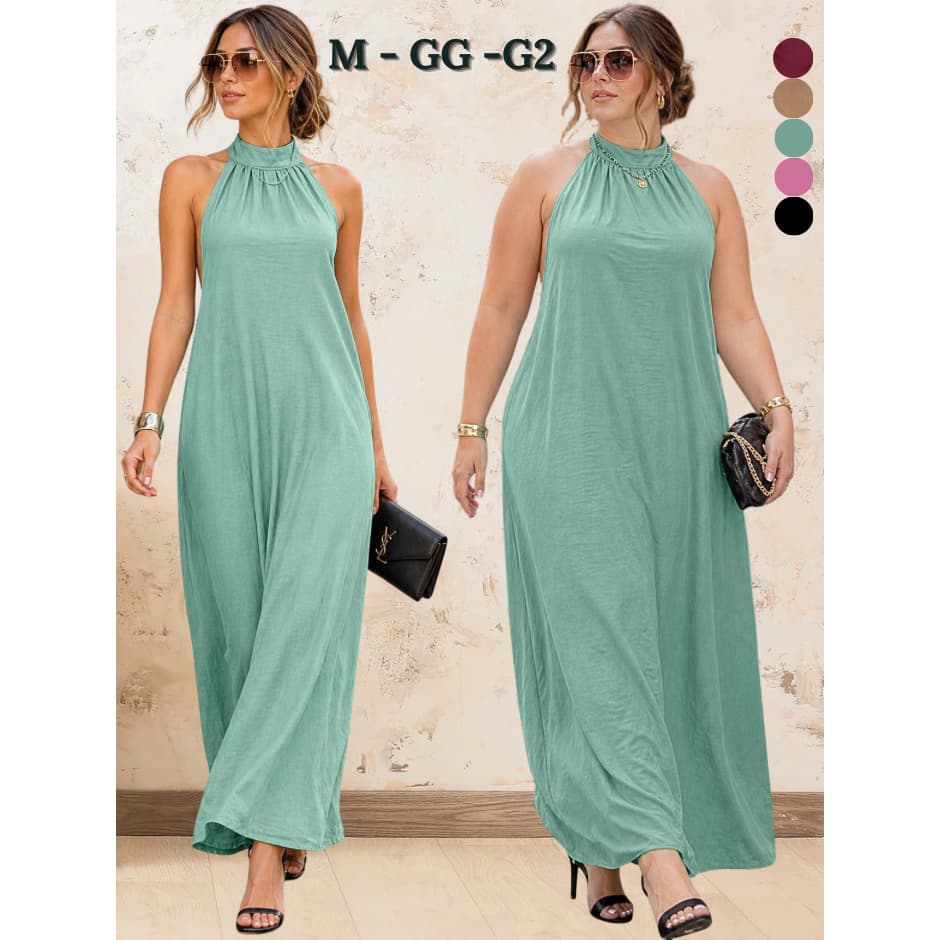 VESTIDO FEMININO CONFORTÁVEL LUXO VESTIDOS LONGO FEMININAS CASUAL EVANGÉLICA MODA VERÃO SOCIAL 7FRESCO GOLA ALTA MODERNO