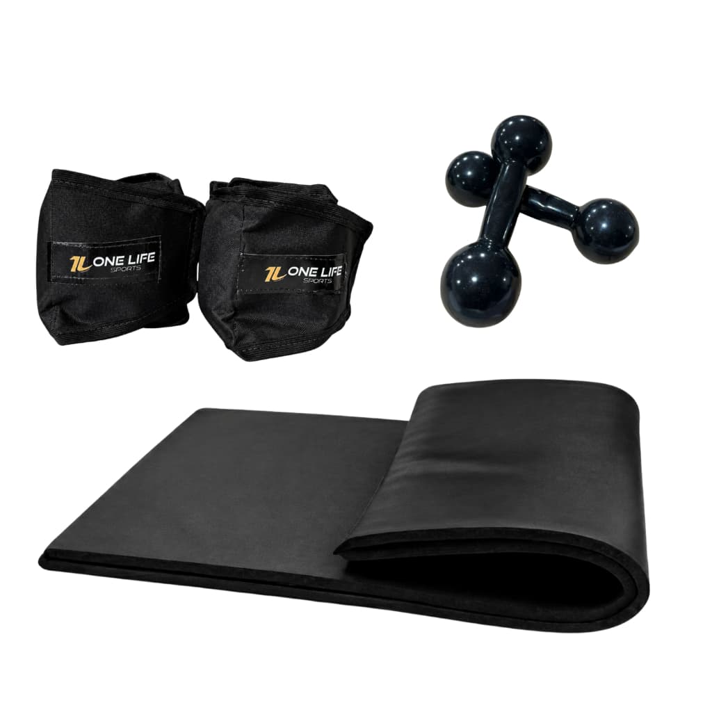 Kit Aeróbico em Casa Caneleira Profissional 4kg Halter 1kg Colchonete Preto Treino Funcional