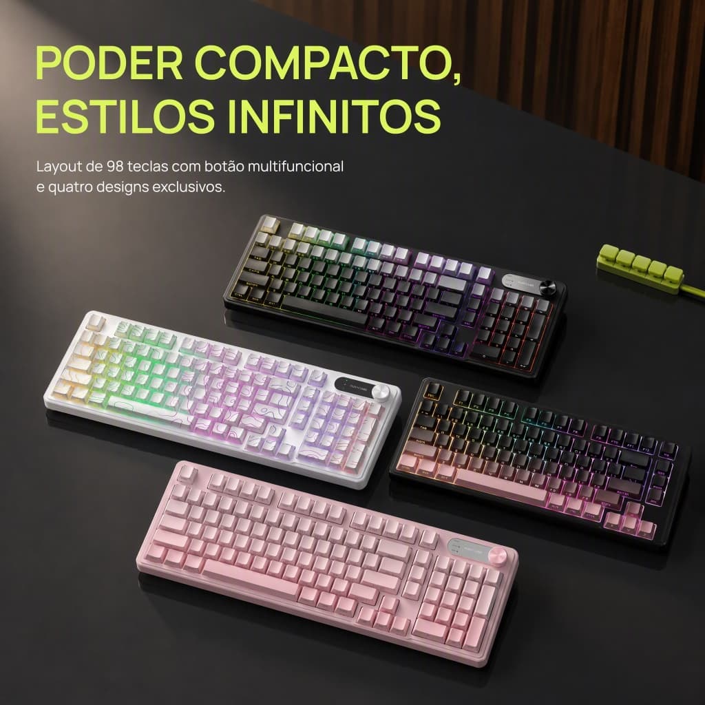 Teclado Gamer Mecânico com Iluminação RGB, Design Silencioso e Layout Americano Ideal para Jogos e Escritório