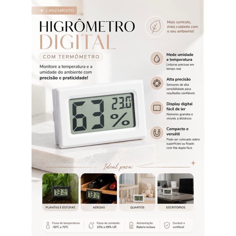 Higrômetro Digital com Termômetro (incluso pilha) ENVIO EM 24 horas