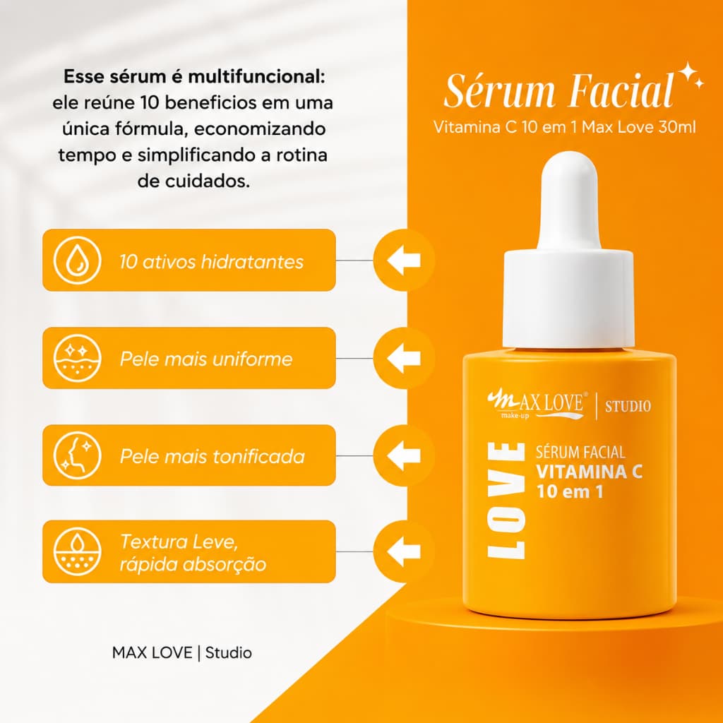 Sérum Facial Vitamina C 10 em 1 Max Love  Lançamento
