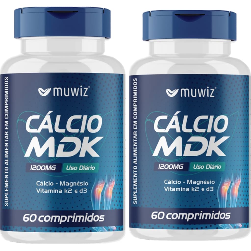 KIT 2x Cálcio + Magnésio + Vitamina K2 + Vitamina D3 - 60 Comprimidos 1200mg - Muwiz
