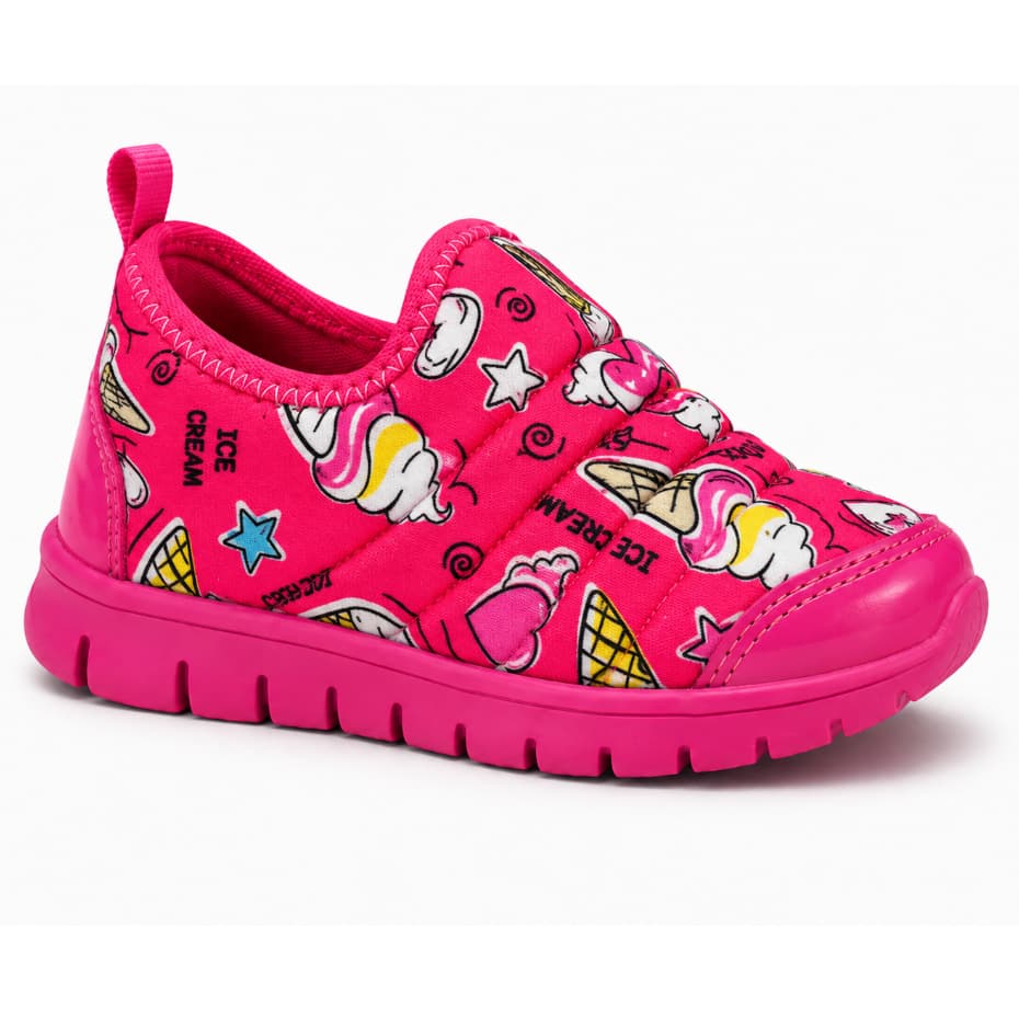 Tênis Infantil Feminino Calce Fácil Slip On Antiderrapante Confortável Menina Pamplim Estampa Sorvete