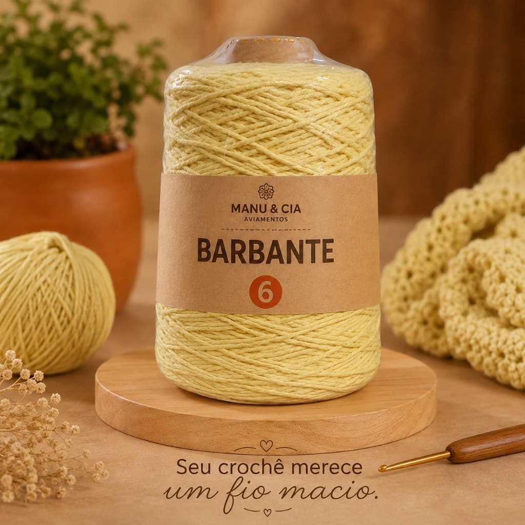 Barbante Nº6 Amarelo Claro para Crochê e Artesanato | Fio Resistente para Tapetes e Macramê