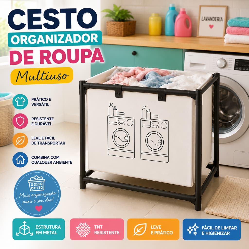 Cesto Organizador Roupas Multiuso Brinquedos Caixa Balde Armazenamento Banheiro Lavanderia