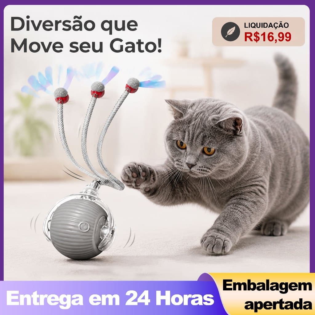 Bola Inteligente Automática Recarregável USB Brinquedo Interativo Anti-tédio para Gato e Cachorro