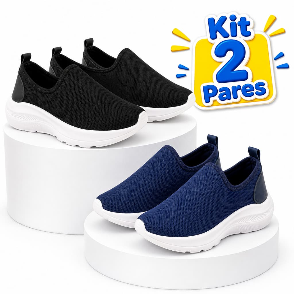 Kit 2 Pares Tênis Meia Infantil e Juvenil Calce Fácil Menino Menina Macio 20 ao 33 Microexpandido