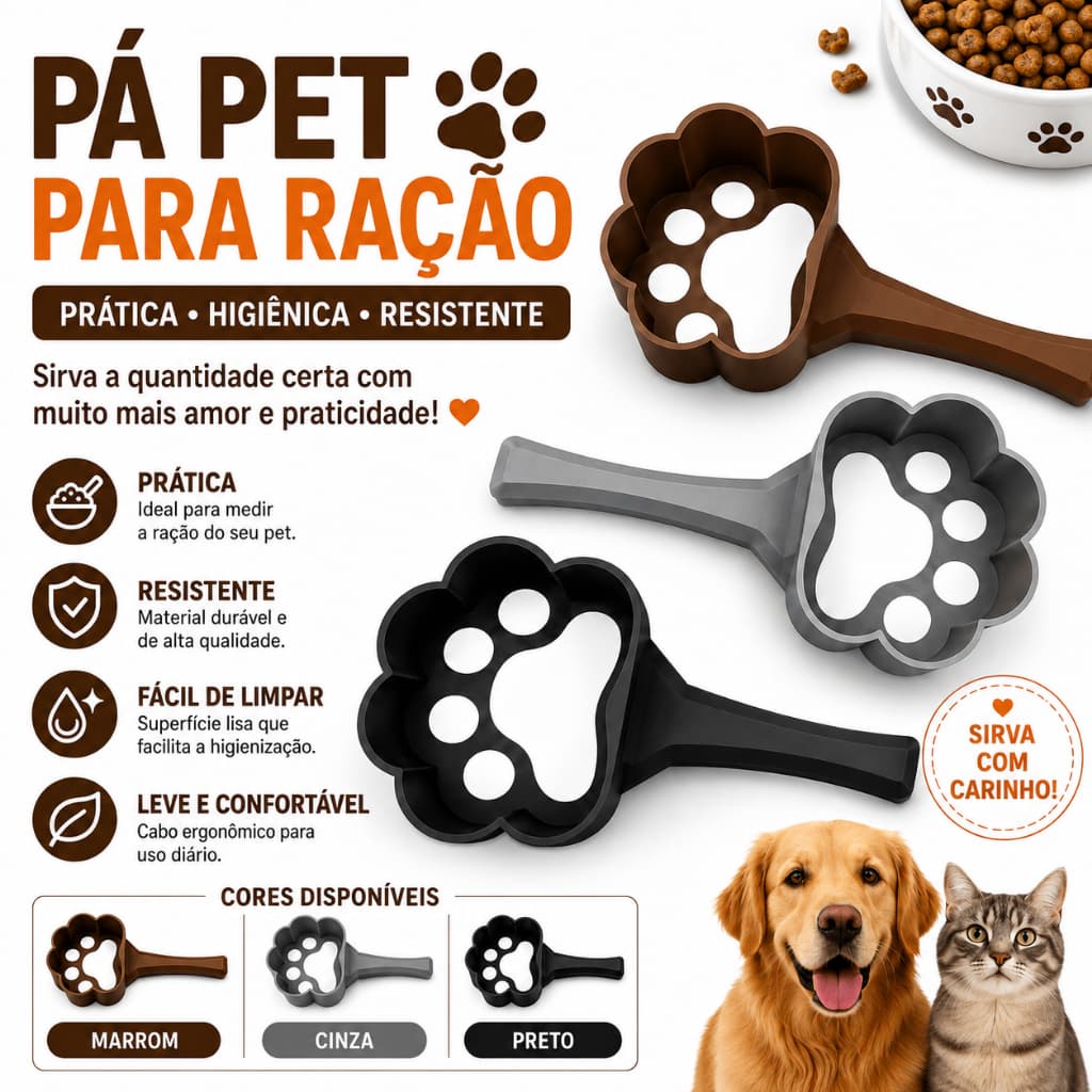 Pá para Ração Pet Medidor de Alimentos para Cachorro e Gato Dosador Ergonômico