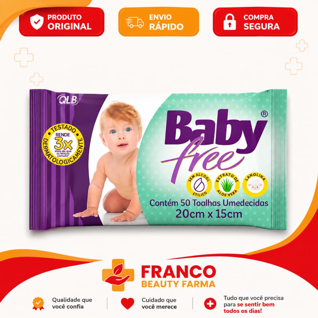 Toalha Umedecida Lenço Baby Free Com 50Unidades – QLB