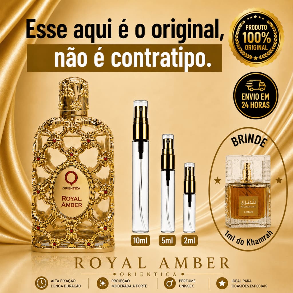 Royal Amber Perfume Árabe Feminino  - 100% ORIGINAL - Importado - Alta Fixação - Alta Projeção - Doce / frutado